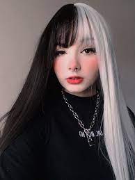 The easiest way to color your hair half blonde and half black is to decide if you will let a professional handle that color experience or if you are going to diy. Evahair Half Black And Half White Long Straight Synthetic Wig With Bangs Home Evahair