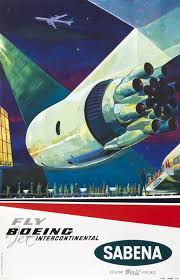 Sabena Belgian World Airlines Fly Boeing Jet Intercontinental Vanden Eynde G 1960 25 5 X 39 65 X 99 Cm Lithograph And Offset Backed On Linen I Vintage