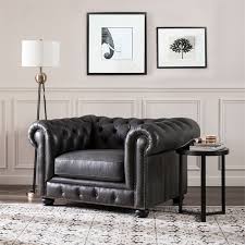 Brookfield Leather Chesterfield Accent Chair In Gray 3778b Ch