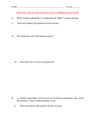 Limiting reactant practice problem (moles) to solve stoichiometry problems with limiting reactant or limiting reagent: Percent Yield And Limiting Reactant Worksheet With Answers Teaching Resources