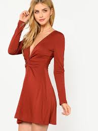 Plunge Neck Twist Front Dress Shein Sheinside Twist Front Dress Dresses Beautiful Cocktail Dresses