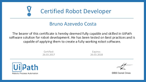 Live instructor led uipath online training. Uipath Certification Bruno Azevedo Costa