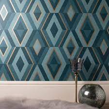 Add bright blue wallpaper tones at great prices and get free delivery over £75. Shard Teal And Gold Geometric Wallpaper Fd42609 By Fine Decor