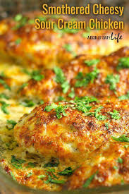 Smothered Cheesy Sour Cream Chicken In 2020 Sour Cream Chicken Chicken Recipes Recipes