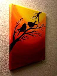 Silhouette Bird Paintings On Canvas Original Sunset Painting Christmas Sale Love Birds Silhouette At Sunset Birds Wall Art Acrylic Pa Acrylic Painting Canvas Sunset Painting Bird Painting Acrylic