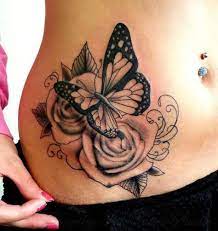 Ronmileyink By Jack Black And Grey Roses Side Piece Flowers Butterfly Rose And Butterfly Tattoo Tattoos Body Tattoos
