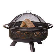 Square fire pit has ample space for plenty of firewood and. Uniflame 30 In D Oil Rubbed Bronze Finish Geometric Design Wood Burning Fire Pit Wad1009sp The Home Depot