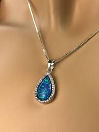 Fire Opal Necklace Sterling Silver Opal Necklace Blue Opal Etsy Blue Opal Necklace Fire Opal Necklace October Birthstone Jewelry