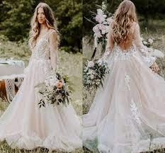 Fairy Tale Tulle Wedding Dresses Sheer Long Sleeves Backless Beach Bridal Gowns Beachdress Sheer Wedding Dress Garden Wedding Dresses Beach Bridal Gown