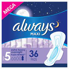 Always Maxi Extra Heavy Overnight Pads Size 5 Always Maxi Always Maxi Pads Maxi Pad