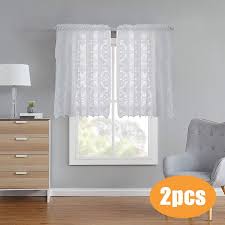 2pcs white tier curtains, white lace