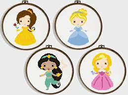 Dreaming ice on craftsy has a set of free disney princess bookmarks to cross stitch. 4 Disney Princess Easy Modern Cross Stitch Pattern Counted Cross Stitch Disney Baby Gift Diy Nursery Cross Stitch Modern Cross Stitch Patterns Cross Stitch