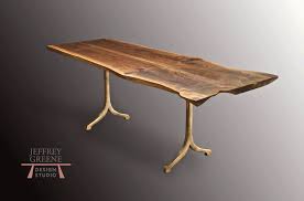 Approximately 80 long, 29 wide at the widest part of the table and 18 high. Lady Taj Live Edge Dining Table In Antique Brass Finish Jeffrey Greene