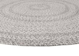 Round gray and white hand braided nursery rug from cotton t shirts. Mika Grey Braided Flatweave Round Rug