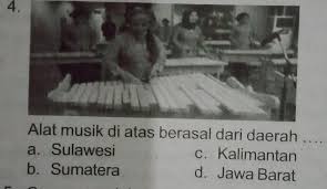 Alat musik tradisional angklung berasal dari jawa barat. Alat Musik Di Atas Berasal Dari Daerah A Sulawesic Kalimantanb Sumaterad Jawa Barat Brainly Co Id