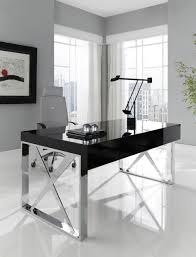 Black And White Study Table Design High Gloss Two Drawer Study Desk With Stainless Steel Cross Legs Kitchen Furniture Inspiration Furniture Office Furniture Collections