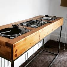 Recent Bespoke Commission For Over Tone1 For A Mixing Desk Made With Reclaimed Wood And Steel Frame Legs Glasgowwoodrecy Dj Room Dj Table Turntable Furniture