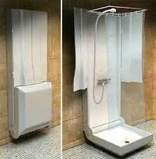 They must take great care to ensure that water drains properly and does not leak from anywhere. Here S A Simple Fold Away Shower Again Pretty Sure Todd Would Roll His Eyes Small Showers Small Bathroom Tiny House