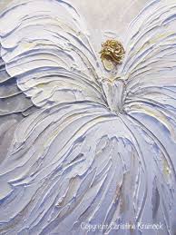 Original Abstract Angel Painting White Grey Gold Guardian Angel Artwork Textured Spiritual Wall Art Angel Artwork Angel Painting White Painting