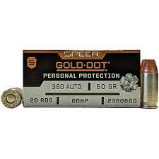 Maybe you would like to learn more about one of these? 380 Auto Acp 90gr Gdhp Speer Gold Dot Ammo Box 20 Rds