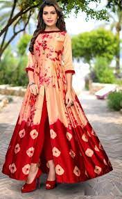 Buy Stunning Red Japan Satin Digital Printed Gown Arya119d