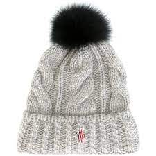 Moncler Grenoble Cable Knit Pompom Beanie Frange