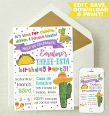 3rd Birthday Invitation Text Message Editable Three Esta Invitation 3rd Birthday Fiesta Birthday Girl Three Esta Invitation Taco Bout Fun Holy Guacamole 4x6 5x7 In 2020 Fiesta Birthday Invitations Birthday Invitation Templates Editable Invitations
