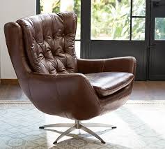 Wells Tufted Leather Swivel Armchair Leather Armchair Swivel Armchair Comfy Armchair