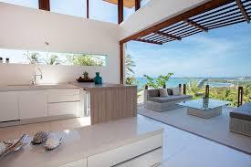 Visual Treat 20 Captivating Kitchens With An Ocean View Modern Farmhouse Kitchens Tropical Kitchen Design Tropical Kitchen