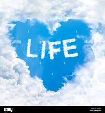 love life word on blue sky inside heart cloud form Stock Photo - Alamy
