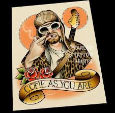 Kurt Cobain Nirvana Tattoo Flash Art Print Disegni Di Tatuaggio Tatuaggi Old School Tatuaggio Rock