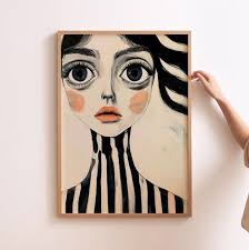 Abstract Face Art Eclectic Wall Art Surreal Colourful Prints Trendy Prints  for Home Minimalist Face Wall Art Abstract Painting Big Eyes Art