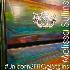 Solid Oak Drawers Don't Have To Be Bore… When You Have Unicorn SPiT in  Three Colors or More! Melissa Sullins took the ordinary to EXTRAORDiNARY  with this colorful, rainbow wood stain application.