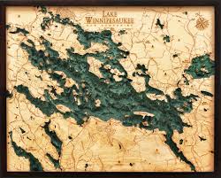 Lake Winnipesaukee 3 D Nautical Wood Chart 24 5 X 31 Dark Frame