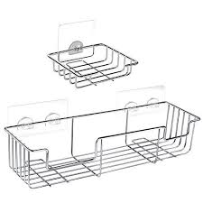Ecrocy Adhesive Bathroom Shelf Organizer Wall Mounted Shower Caddy With Removable Soap Dish Holder Stainless Steel Storage Rack Shower Caddy Bathroom Shelves