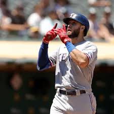 Joey gallo #13 of the texas rangers points skyward after hitting a solo home run during the ninth inning against the san diego padres at petco park on august 19, 2020 in. Binmltuxuaankm