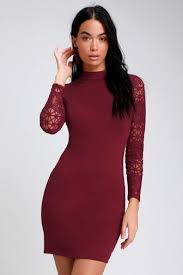 Lace Up Your Sleeve Burgundy Lace Long Sleeve Bodycon Dress Lace Bodycon Dress Long Sleeve Long Sleeve Cocktail Dress Long Sleeve Bodycon Dress