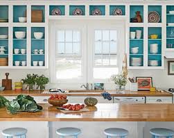 I Love The Idea Of Painting The Backs Of Kitchen Cabinets A Different Color Home Styling Bookshelves Cheap Home Decor