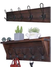 Wall mounted rack hanger holder coat hat hook storage organizer home art decor. Set Of 2 Entryway Coat Rack Wall Mounted With Shelf Rustic Coat Hooks Wall Mounted Wood Hanging Coat Rack Farmhouse Hooks Buy Online In India At Desertcart In Productid 138489495