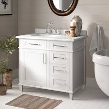 The standard depth of a bathroom vanity is 21″ though you can commonly find bathroom vanities with depths of 18″ to 24″. 36 X 18 Bathroom Vanity Wayfair