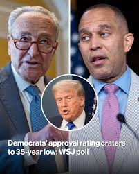🚨 BREAKING: Democrats' Approval Rating CRATERS to 35-Year Low 📉 A new  Wall Street Journal poll just revealed that the Democratic Party is at its  lowest point since 1990 — with only