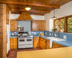 Fabulous Traditional Kitchen With Inspiring Knotty Pine Kitchen Cabinets Also Dark Red Tiling Kitchen Inspiration Design Kitchen Design Decor Retro Home Decor