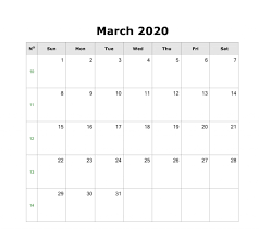 March Blank Calendar 2020 Printable In 2020 Monthly Calendar Template Templates Printable Free Printable Calendar Word