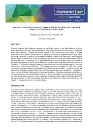 Pdf Recent Testing And Design Recommendations For Precast Concrete Panel To Foundation Connections