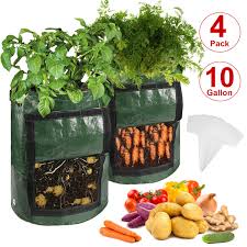 Using potato grow bags allows you to control the region the tubers are planted in and makes them easy to harvest. Cicoying 4 Pack 10 Gallon Potato Grow Bags Plant Bags Fabric Pots W 8pcs Plant Labels Garden Bag Plant Pot For Grow Vegetables Plant Growing Bags W Drainage Holes Access Flap Handles Grow