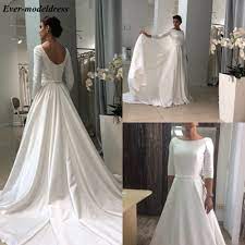 Shop satin wedding dress at affordable prices from best satin wedding dress store exclusive knee length satin and lace wedding dress with lace long sleeve wrap. 2020 Simple Satin Wedding Dress Long Sleeves Button Back Sweep Train Elegant Bridal Gowns Plus Size Vestido De Noiva Cheap Wedding Dresses Aliexpress