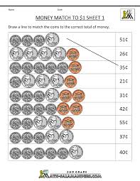 Free Math Money Worksheets Money Match To 1 Dollar 1 Gif 800 1035 Counting Money Worksheets Money Worksheets Math Worksheets