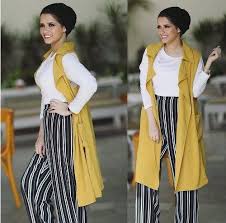 Black And Yellow Striped Palazzo Pants Hijab Fashion Ideas For Easter Muslimah Fashion Hijab Fashion Inspiration Fashion