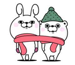 かわいいうさぎさんの冬のスタンプです ゲスト出演 くまさん ぬこさま ひよこさん クマ イラスト スタンプ かわいい かわいいクマ