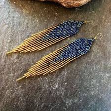Long Native American Beaded Shoulder Duster Glass Seed Bead Fringe Statement Ombre Earrin Beaded Hoop Earrings Beaded Earrings Patterns Native American Beading